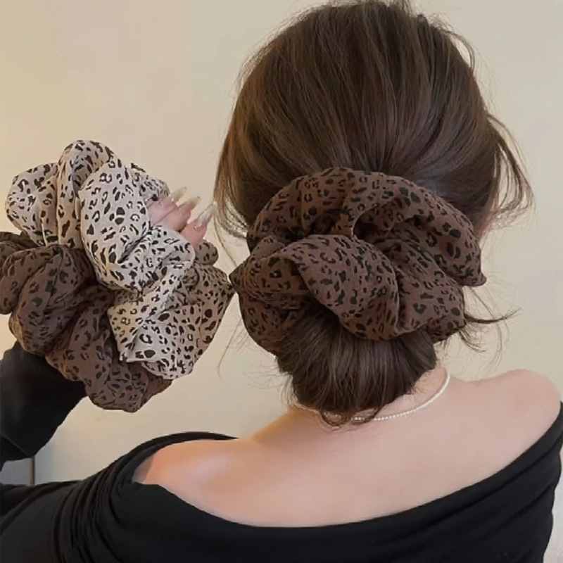 Autumn and Winter Lazy Casual Elegant Oversized Leopard Print Scrunchie High-End Low Bun Hair Tie for Women Autumn and Winter Lazy Casual Elegant Oversized Leopard Print Scrunchie High-End Low Bun Hair Tie for Women