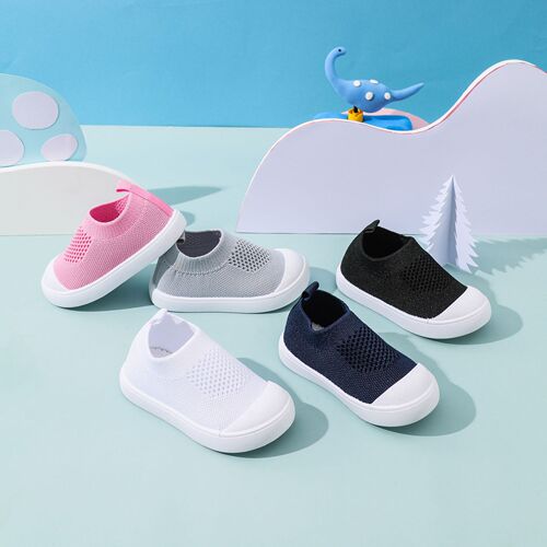 Baby Learning to Walk Shoes, Flyknit Breathable Anti-Slip Socks Shoes, Soft Bottom for Boys and Girls, Children's Kindergarten Indoor Shoes, Cross-Border Dropshipping