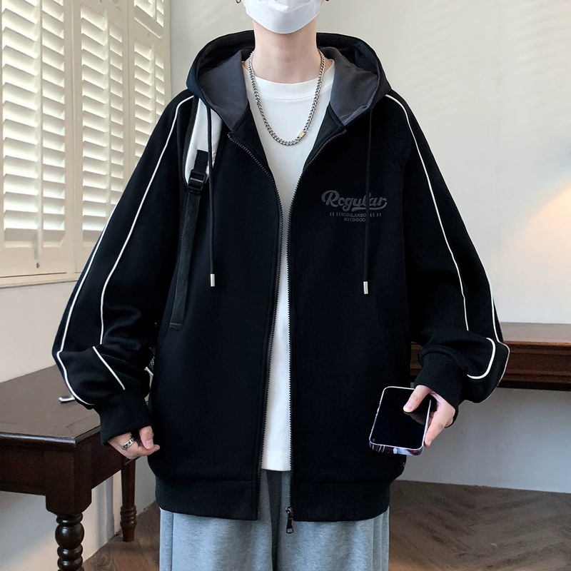 Spring and autumn hooded sweatshirt for boys, teenagers, junior high and high school students, sports jacket, big boy's men's cardigan top