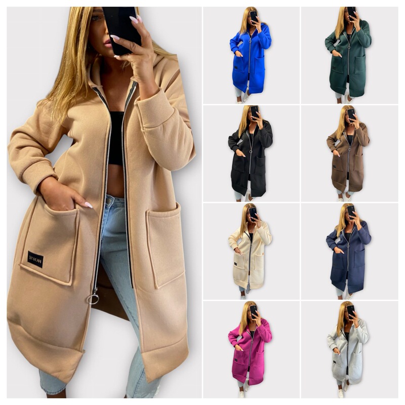 Autumn and Winter New Loose Plus-Size Knitted Hooded Long Dress with Fleece Sweatshirt Casual Fashion Large Pocket Sweatshirt Jacket Autumn and Winter New Loose Plus-Size Knitted Hooded Long Dress with Fleece Sweatshirt Casual Fashion Large Pocket Sweatshirt Jacket
