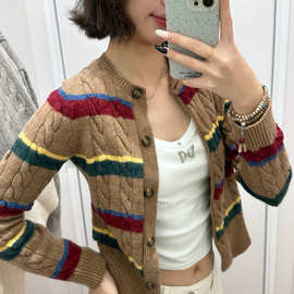 高质量RL拉夫姜饼人条纹开衫外套新款时尚潮流小马格纹男女同款