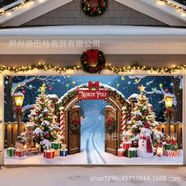 热卖圣诞节车库门横幅圣诞老人圣诞树雪人背景布旗帜挂布摄影道具