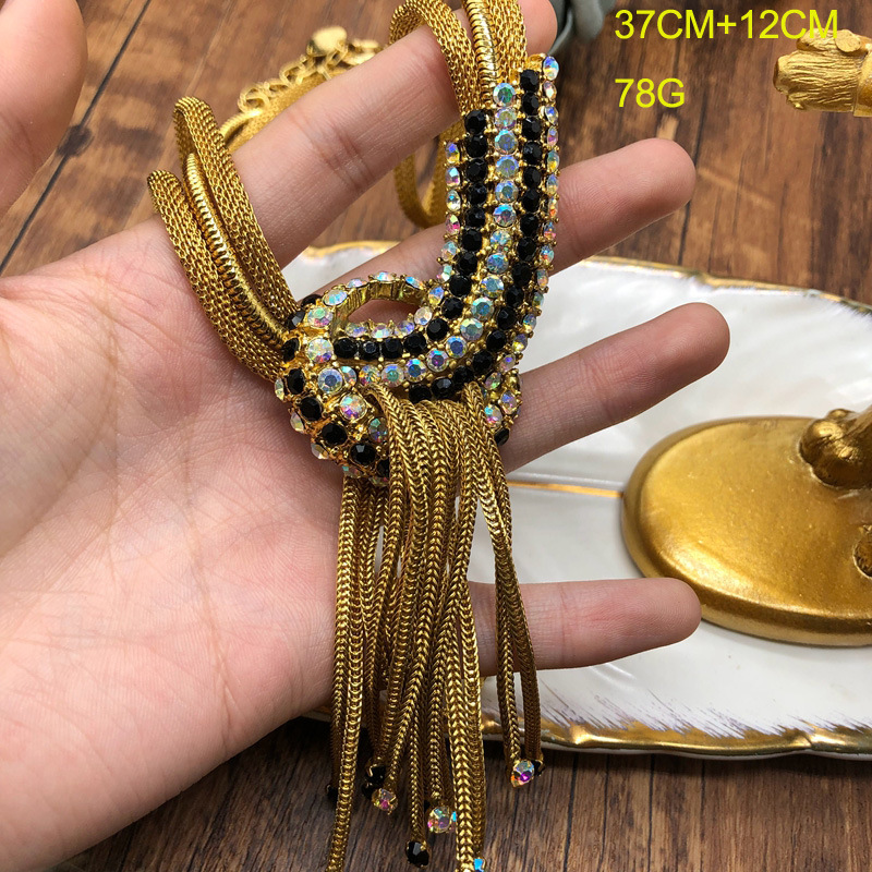 Stylish Vintage Necklace Earrings Set Multi-strand Chain Trimmed with Diamonds Knotted Tassel Sweater Chain Stud Earrings_voghion.com