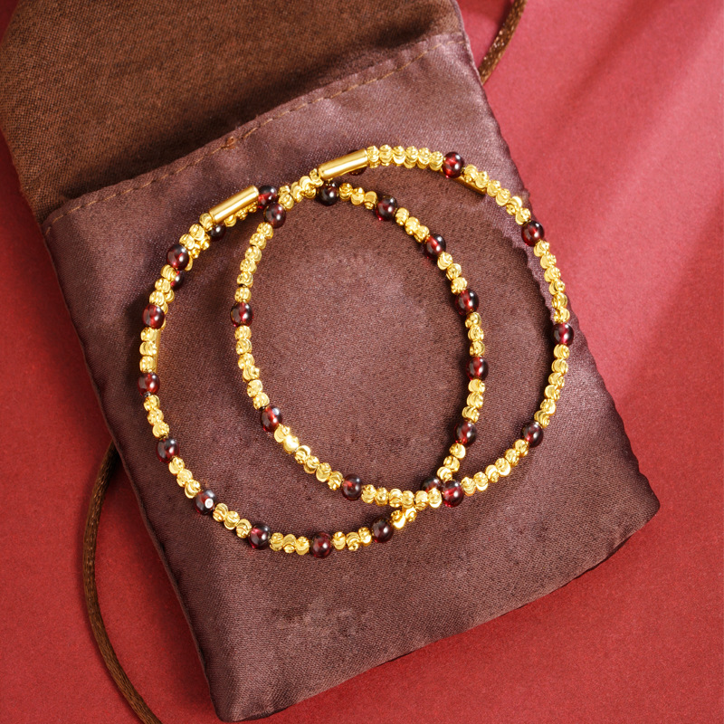 Nuevos productos de verano de oro de Vietnam no se desvanecen durante mucho tiempo imitación de pulsera de rubí lengüeta empujar y tirar ajuste de fábrica suministro directo