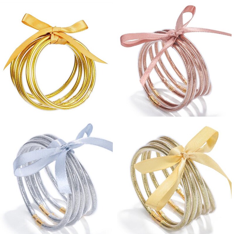 5-Layer Silicone Gold Powder Bracelet Bracelet Ribbon Set Bow Bracelet Cross-Border Multi-Layer Plastic Gold Bracelet 5-Layer Silicone Gold Powder Bracelet Bracelet Ribbon Set Bow Bracelet Cross-Border Multi-Layer Plastic Gold Bracelet