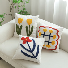 客厅沙发靠垫套刺绣花卉系列毛巾绣北欧风简约家居抱枕套不含芯