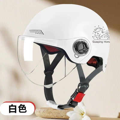3C certified new national standard electric car motorcycle women's summer battery car half helmet Men's Four Seasons universal safety helmet (Motosiklet kaskı (dəbilqə)) - 3c-mirrorless-model-l019-1-pony-white-rainproof-windproof-and-sunshade-glasses