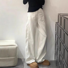 复古弯刀牛仔裤女2025春秋高腰宽松垂感显瘦梨型身材拖地裤子