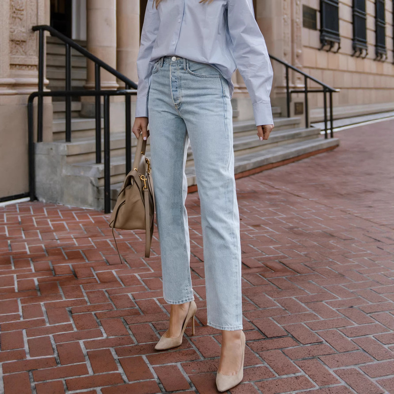 Cross-Border Jit Dropshipping of European and American Stretch Denim Straight-Leg Pants for Lazada, Mercado Libre, Tk, Russia Ozon, and Foreign Trade Factories