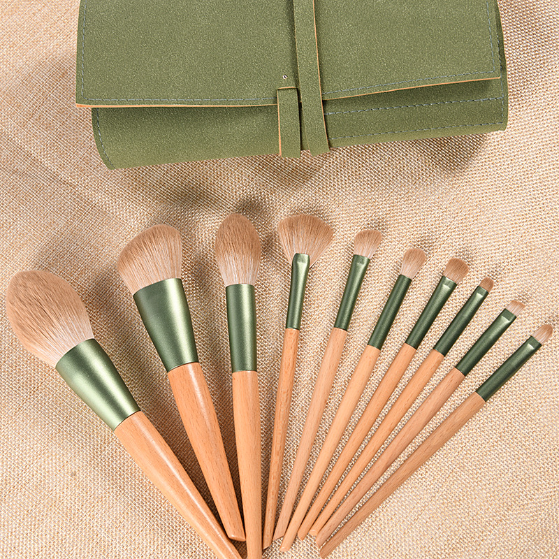 Simple Style Artificial Fiber Wood Aluminum Wooden Handle Makeup Brushes Makeup Tool Sets display picture 7