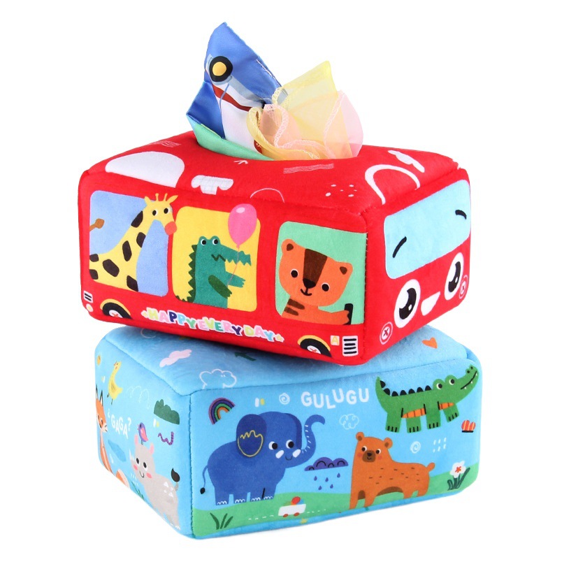 Bebé educativo de educación temprana libro de tela caja de juguete bebé sonando papel libro de tela simulación bosque animal caja de pañuelos sin lágrimas