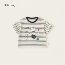 宥宝童装夏季男童上衣卡通字母条纹可爱印花儿童t恤男小童短袖
