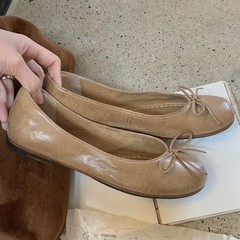 网红大码41-42小红鞋平跟鞋里外蝴蝶结擦色做旧女浅口单鞋高级感