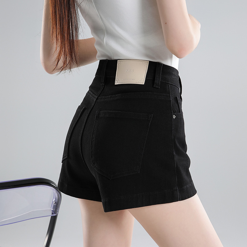 Black denim shorts for women, 2026 summer new style, four-way stretch, high-waisted, slimming, A-line, hot pants, thin style Black denim shorts for women, 2026 summer new style, four-way stretch, high-waisted, slimming, A-line, hot pants, thin style