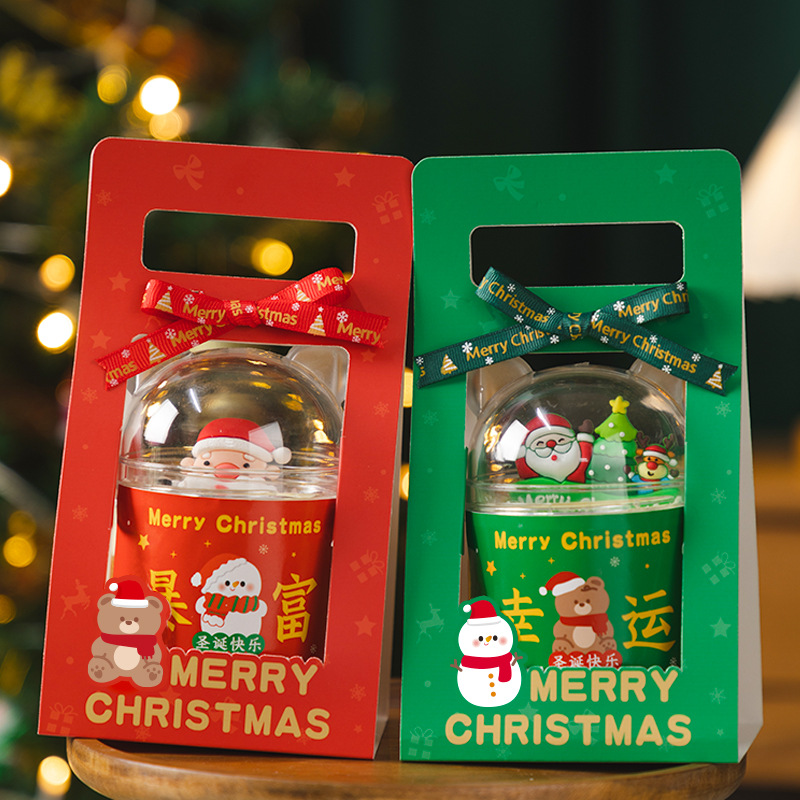 新款圣诞蛋糕盒慕斯网红小熊杯创意甜品烘培熊头杯子抱抱桶包装盒