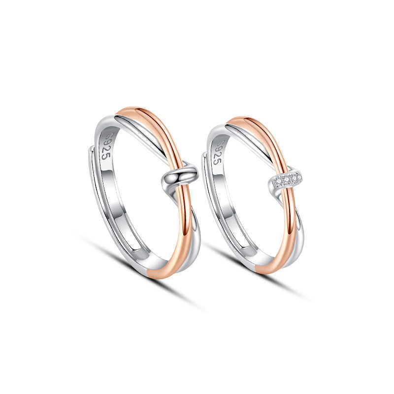 쌍둥이 매듭 커플링 S  남성과 여성 쌍 한국어 버전 간단한 뫼비우스 반지 오픈 손가락 반지