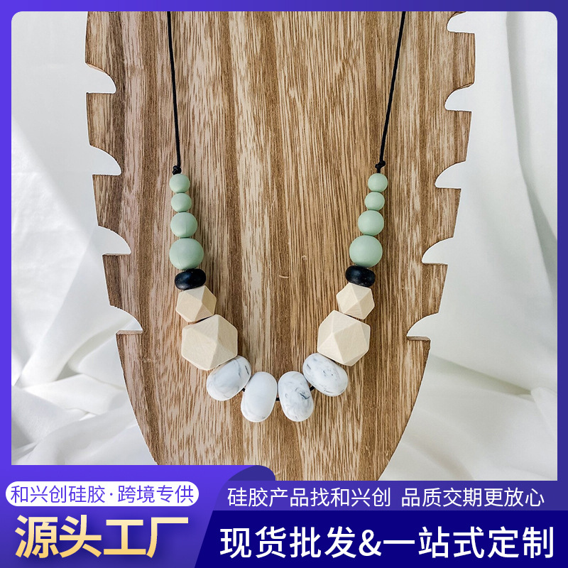 工厂定制硅胶串珠项链波西米亚风妈妈饰品DIY首饰百搭款硅胶项链