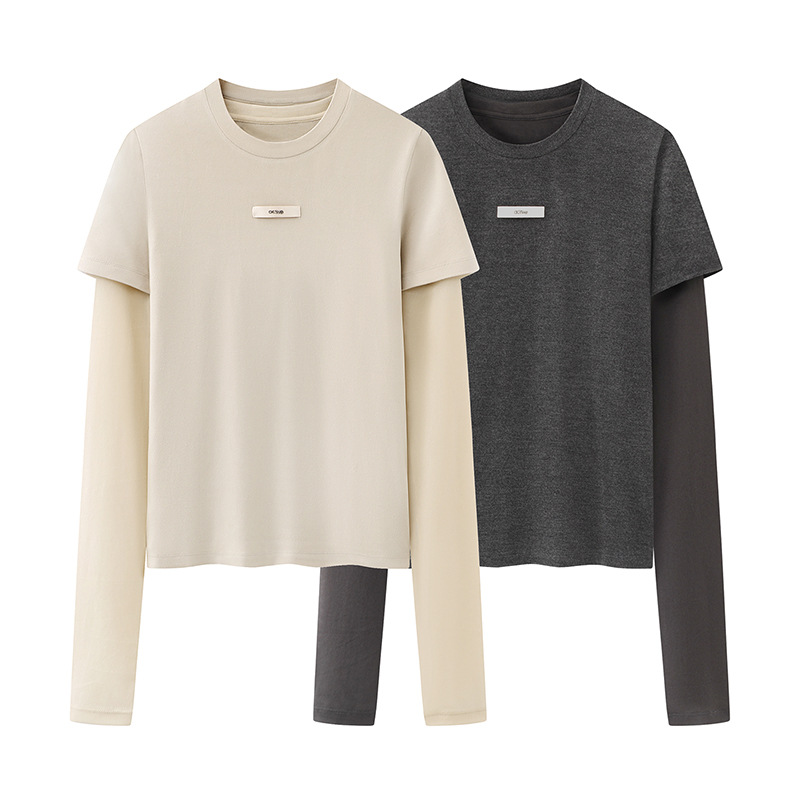 2025冬季新品女装秦岚同款磨毛字母刺绣两件套T恤上衣4TEE014