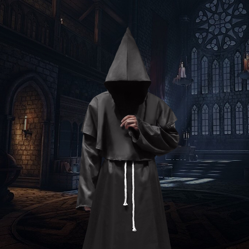 Halloween cosplay clothes medieval monk's robe friar's cloak priest's vestments wizard's robe role-playing costume set