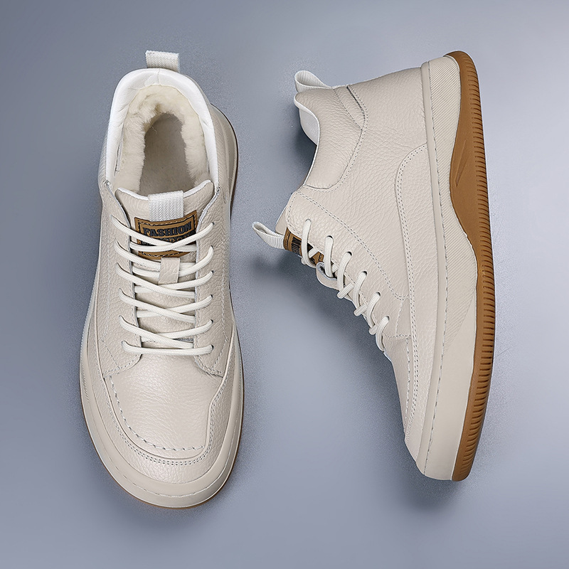 Capa de piel de vaca de invierno 2025 nuevos zapatos de lana y algodón de cuero real más terciopelo grueso calentamiento casual zapatos de hombre zapatos de hombre