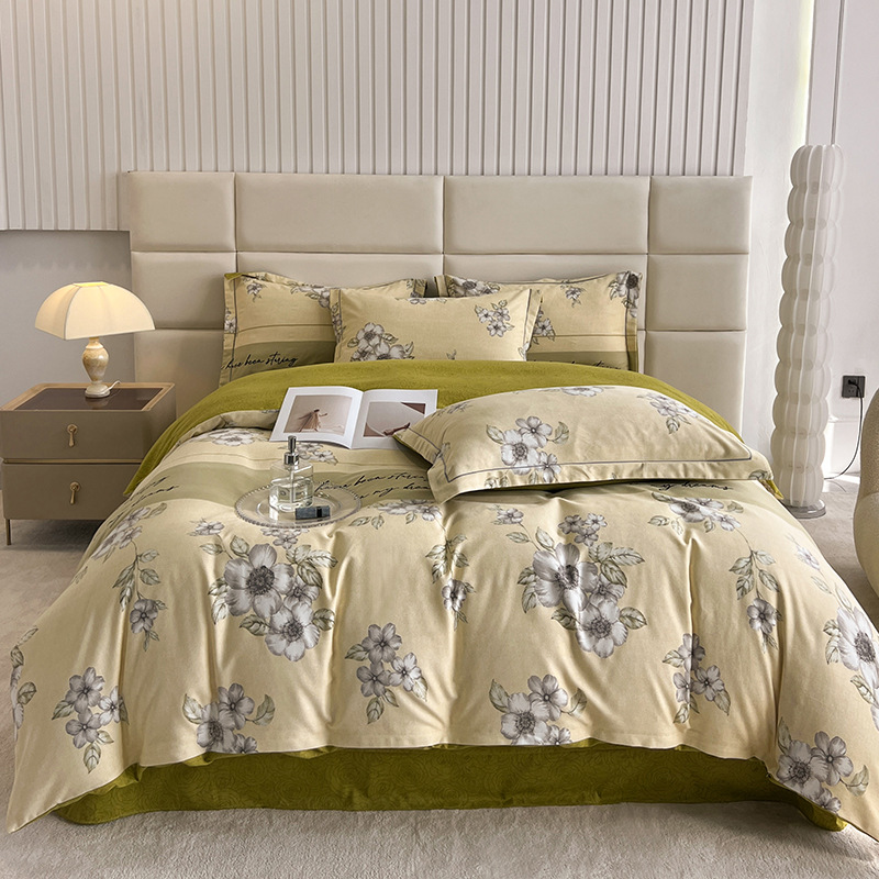 Nuevo juego de cuatro piezas de lana gruesa y cepillada, ropa de cama de edredón de impresión de lujo ligero para el hogar, ropa de cama de otoño e invierno al por mayor