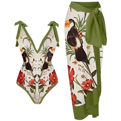 European and American one-piece swimsuit bikini suit bikini conservative belly-covering beach skirt chiffon wrap skirt hot spring swimsuit
