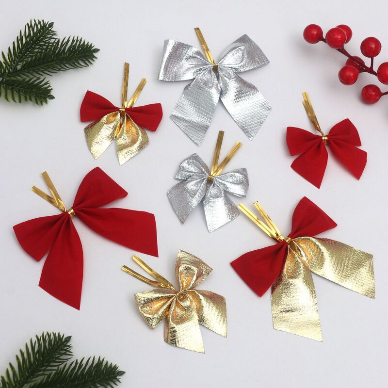 Cross-Border New Flocked Glossy Christmas Bow DIY Holiday Scene Decoration Christmas Tree Bow