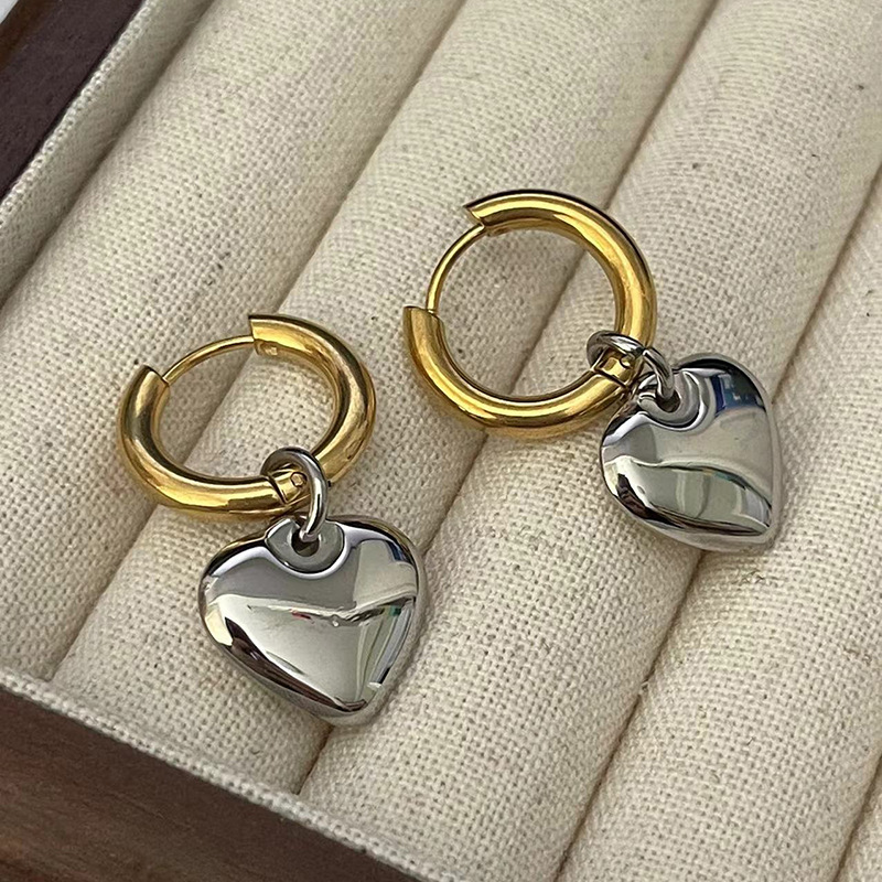 Titanium Steel Material 1 Pair Casual Simple Style Heart Shape Plating Titanium Steel 18K Gold Plated Drop Earrings