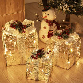 圣诞节铁艺鹿拉车发光麋鹿礼盒组合圣诞节橱窗氛围装饰品创意摆设