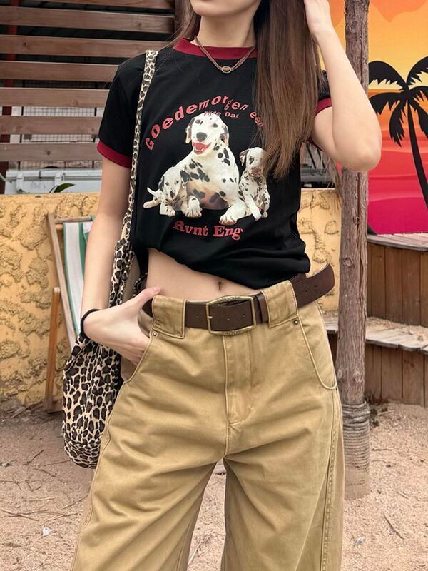 弯刀牛仔阔腿裤美式卡其色宽松慵懒高腰显瘦小个子女式牛仔裤子|undefined