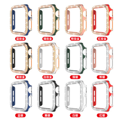 apply Apple watch45 Apple Watch case iwatch6 electroplate Double row Diamond Hollow Protective shell