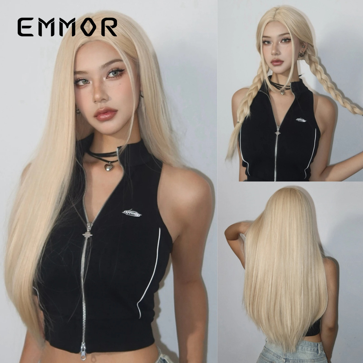 Cabello largo y liso, sin flequillo, marrón dorado, moda natural, venta caliente transfronteriza, pelucas europeas y americanas, cabello completo