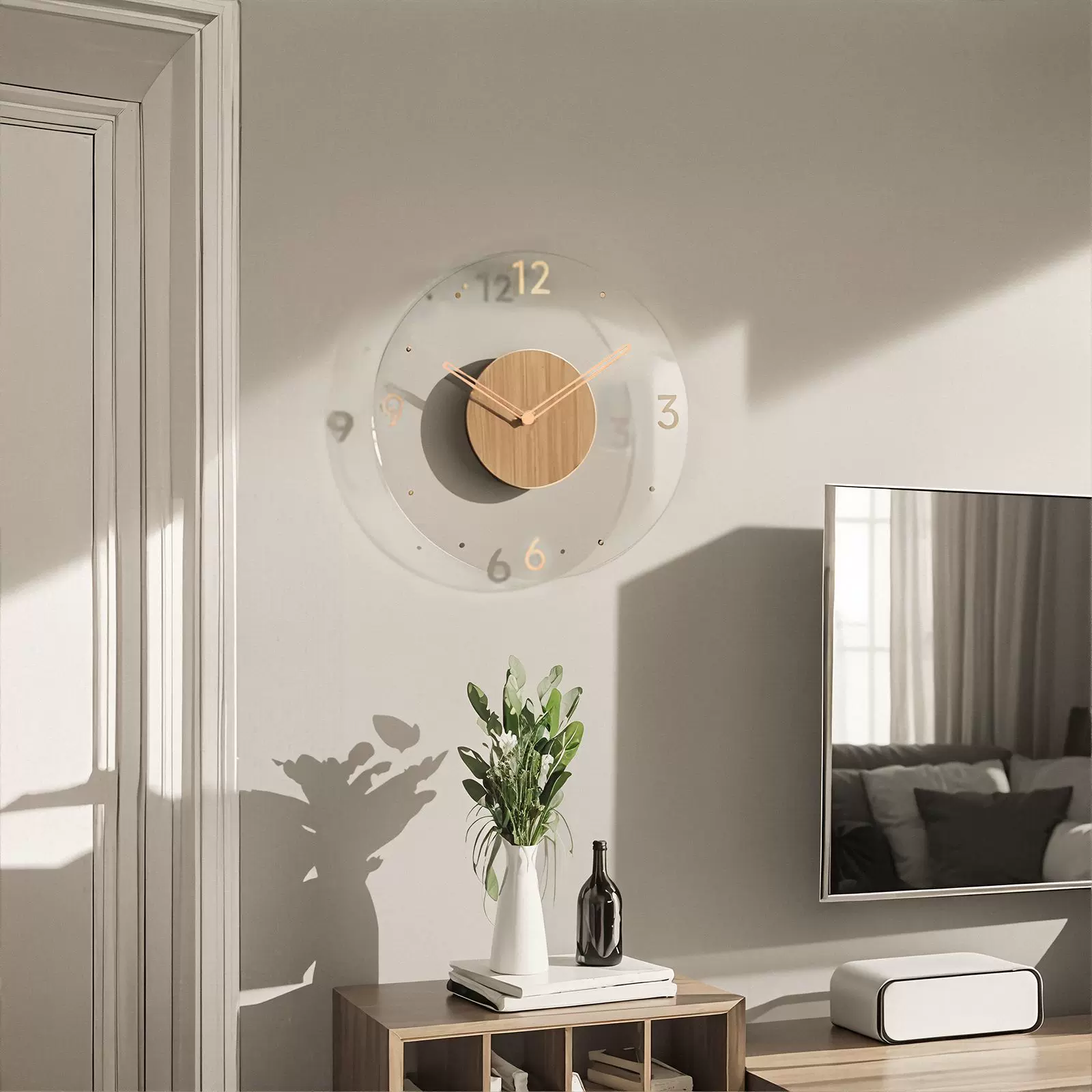 跨境创意钟表挂钟客厅静音挂钟牌级北欧简约钢化玻璃时钟厂家批发