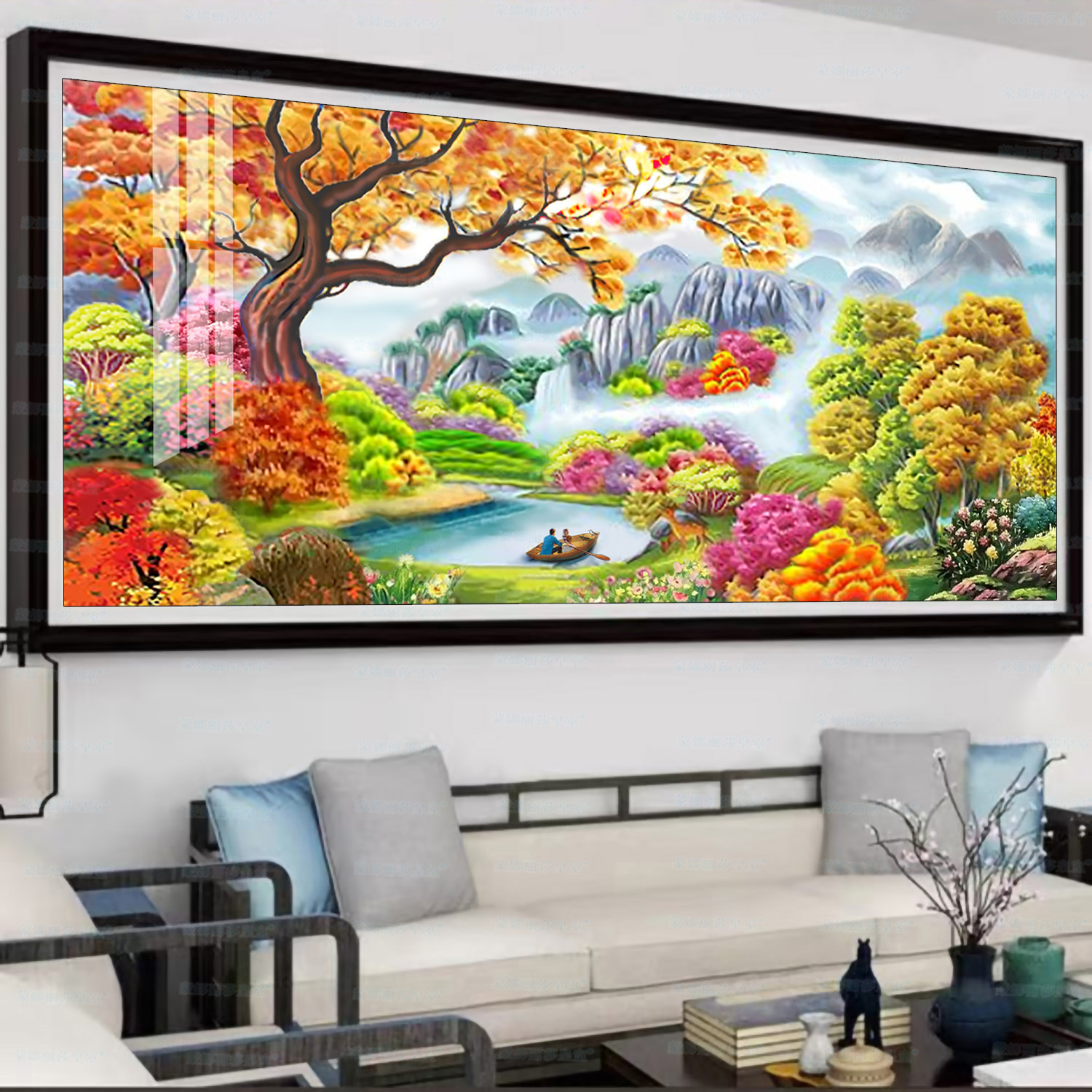 Monalisa real Cruz paraíso nueva versión gran paisaje moderno pintura hecha a mano bordado hilo
