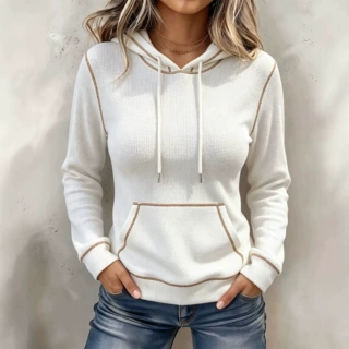 安诺自研2026欧美女装亚马逊秋冬新款针织衫连帽坑条口袋长袖卫衣