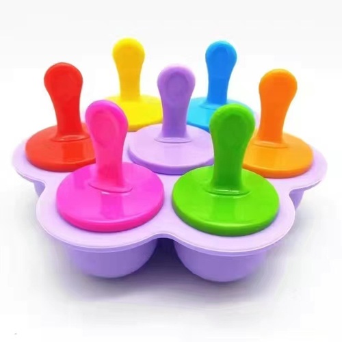 7-Hole Silicone Ice Pop Food Storage Tray Ice Mold Household Children Ice Tray DIY Colorful Popsicle Cake Ice Stick Mold Wholesale