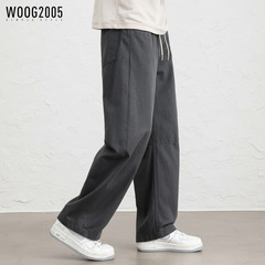 WOOG2005ライセルコットンメンズ涼感カジュアルパンツ2025春新作垂れ感ゆったりストレートパンツ