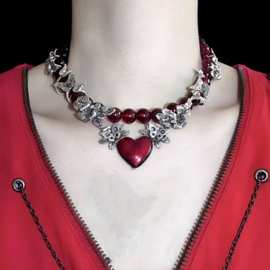 重工欧美串珠爱心项链Y2K潮酷锁骨链贝壳吊坠辣妹项圈设计感配饰