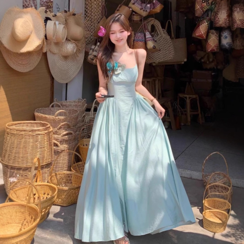 French Blue Sling dress Women's Summer High-end Super Good-looking Balamine Beautiful Seaside Holiday Beach Dress French Blue Sling dress Women's Summer High-end Super Good-looking Balamine Beautiful Seaside Holiday Beach Dress