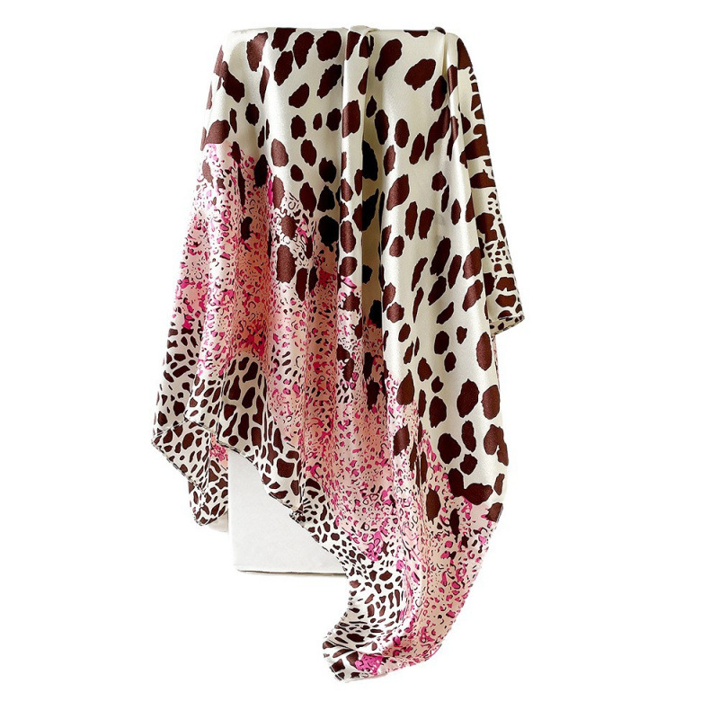 Leopard Print Satin Square Scarf 90 Cm European American Color Blocking Trendy Shawl Headscarf Arabic Style_voghion.com