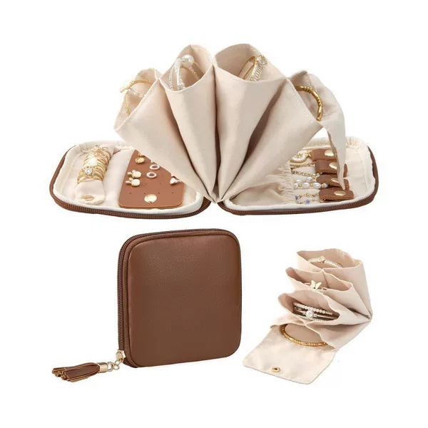In-Stock Amazon Same-Style Travel Jewelry Storage Bag and Organizer for Earrings, Ear Studs, Women's Necklaces, Bracelets, Rings, and Bangles