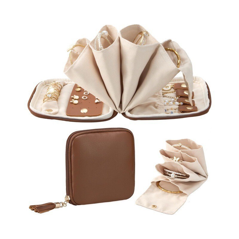 In-Stock Amazon Same-Style Travel Jewelry Storage Bag and Organizer for Earrings, Ear Studs, Women's Necklaces, Bracelets, Rings, and Bangles
