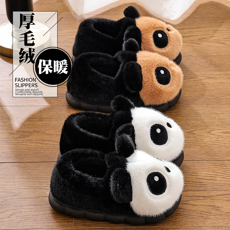 Zapatillas de algodón para mujeres otoño y invierno 2025 nuevo interior hogar calentamiento peluche panda zapatillas domésticas para hombres invierno