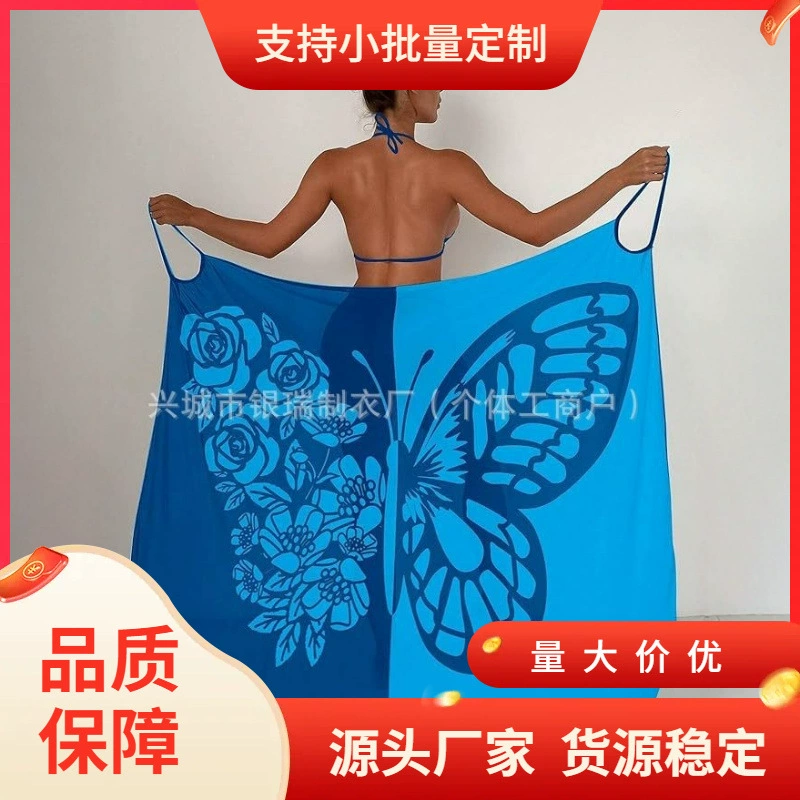 2025 новых пляжных полотенец-накидок для женщин с кросс-бордерной доставкой Amazon, с несколькими способами ношения, бабочкой и возможностью печати в различных цветах на заказ
