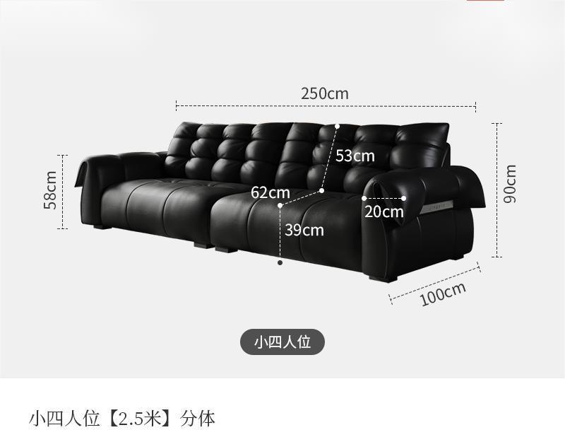 Sofá de cuero de cisne italiano minimalista retro negro cabeza de cuero de vaca sala de estar línea recta combinación de estilo medieval lujoso