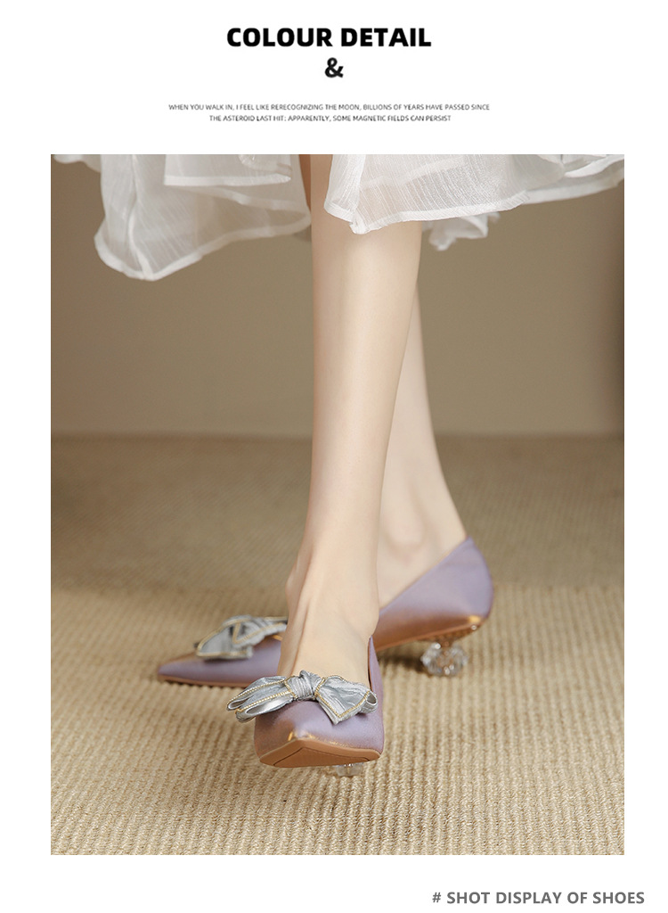 Niche design temperament single shoes women's wedding shoes bridal shoes thick heels high heels bow pointed toe French small heels_voghion.com