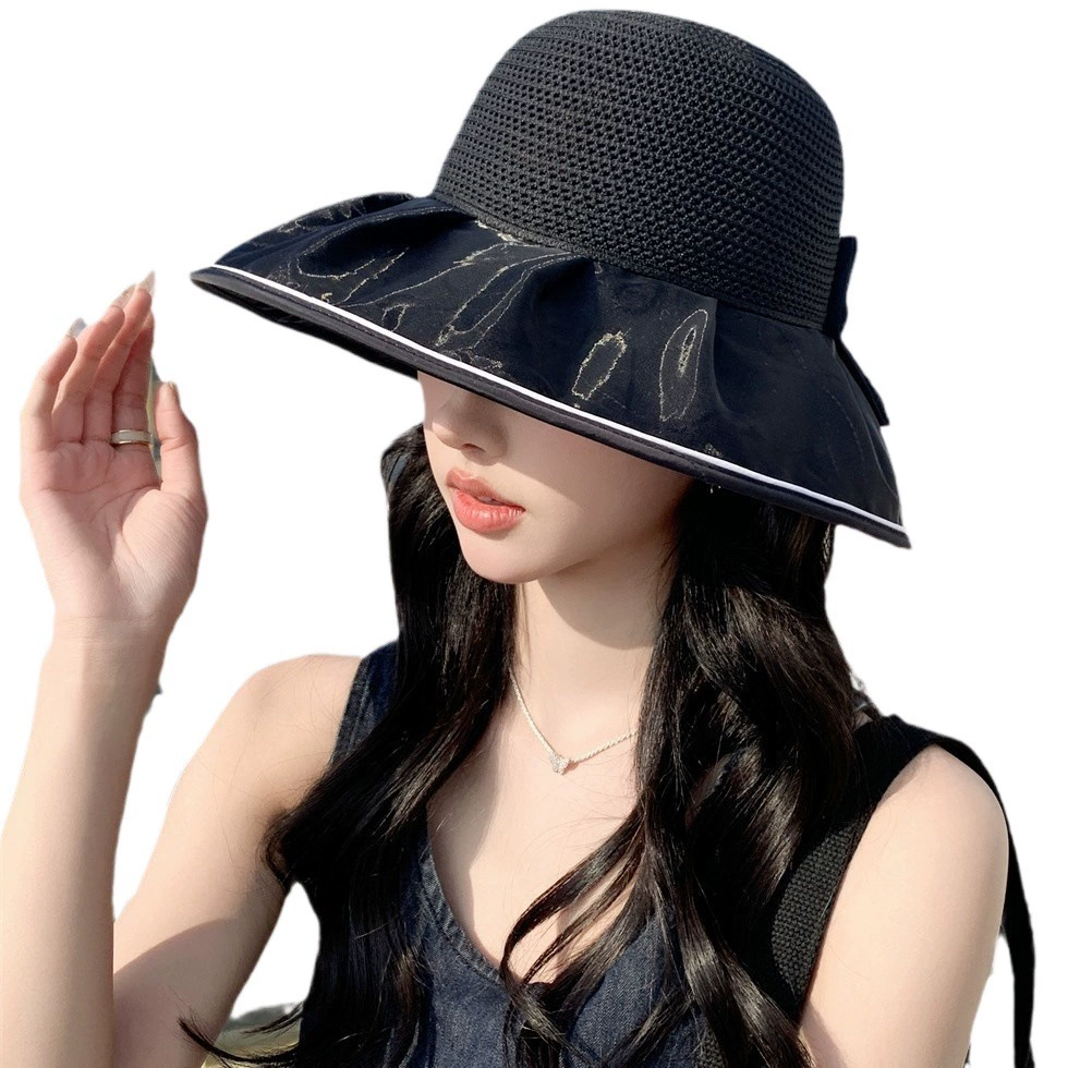 Breathable summer sun hat with bow solar-powered, UV protection