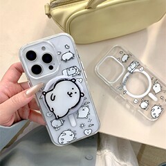 卡通爱心自嘲熊磁吸支架适用iPhone17苹果16ProMax/15/14手机壳女