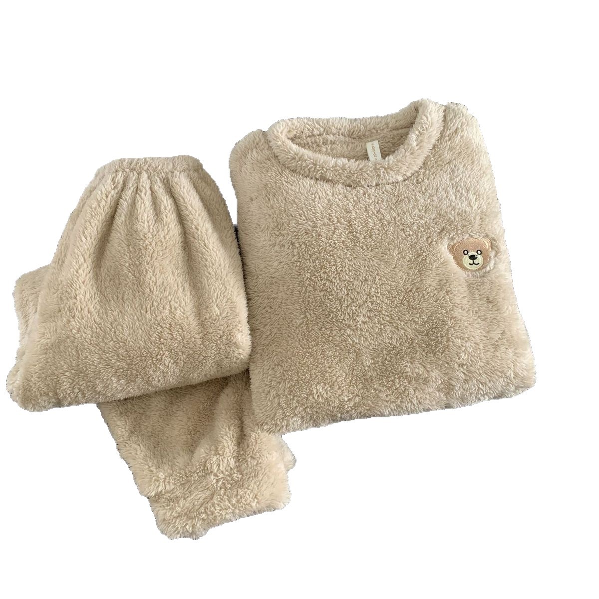 Pijamas de lana de coral invierno nuevo oso de dibujos animados simple de vestir ocio en vivo set de ropa doméstica comercio exterior al por mayor