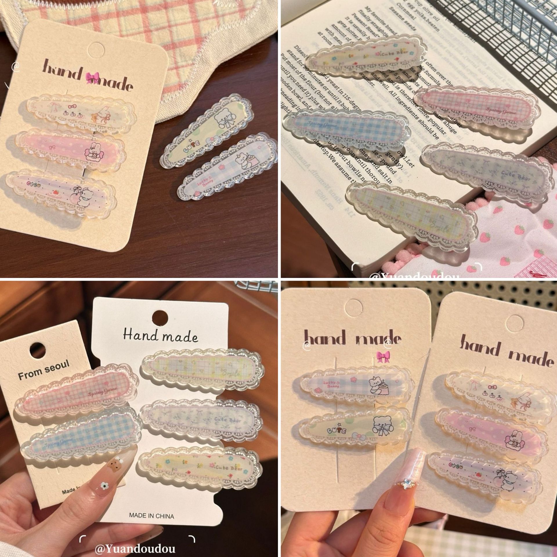 Spring new arrival: Transparent cat oval lace hair clip, cartoon sweet girly style bangs duckbill clip hair accessory